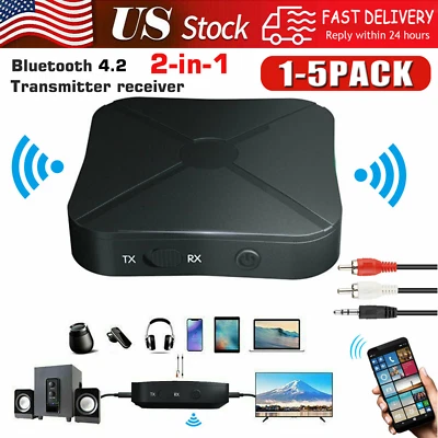 2in1 Bluetooth Transmitter Receiver Wireless Adapter TV Home Stereo A2DP Audio - Image 1 of 4