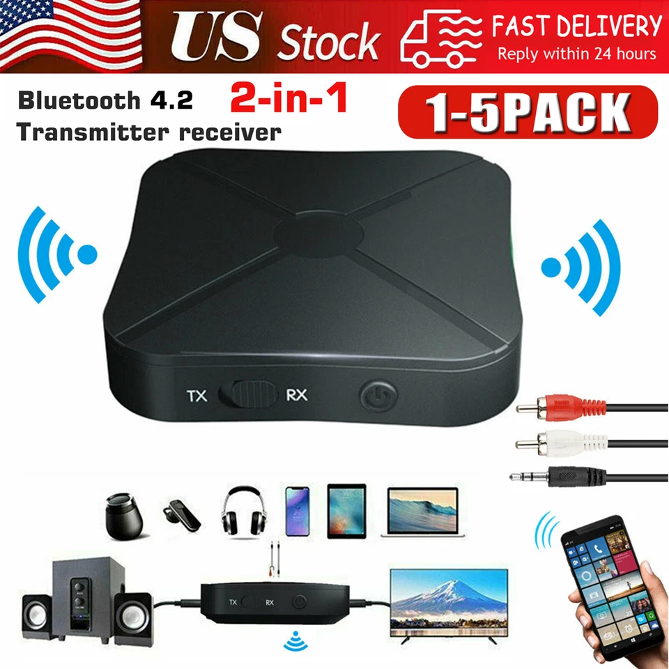 2in1 Bluetooth Transmitter Receiver Wireless Adapter TV Home Stereo A2DP Audio - Image 1 of 4