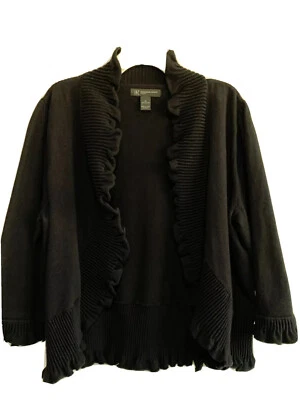 INC Sz 0X 14W Black Shrug Ruffle Sweater Rib Cotton EUC 3/4 Sleeve 7906 - Image 1 of 4