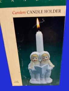 Carolers Candle Holder Textured white Ceramic with Bisque Finish - Picture 1 of 13
