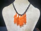 Scary Halloween Orange Vintage Plastic WITCHES Necklace