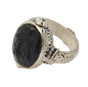 20th Century White Metal Onyx Centurion Intaglio Signet Ring Antique c1920 - Picture 1 of 5