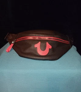 True Religion Fanny Pack/Cross Body Bag Adjustable Strap Black & Red Leather New - Picture 1 of 5