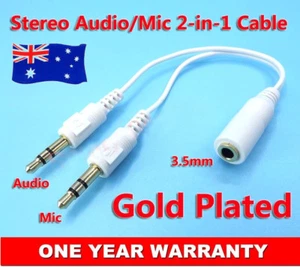 3.5mm Female to 2x 3.5mm Male Stereo Audio Mic Splitter Combine Adapter Cable AU - Photo 1 sur 1