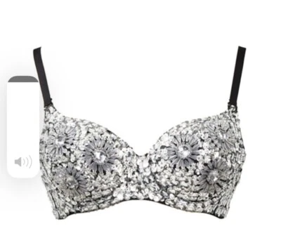 DISFRAZ HALLOWEEN LENTEJUELAS PLATA SUJETADOR 36B PARA FIESTA BAILE BAILE LENCERÍA Foto 1 de 2