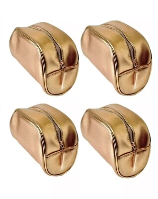 Lote de 4 bolsas de maquillaje cosmético Lancome Paris oro rosa bolsa con cremallera rosa metálico Foto 1 de 4