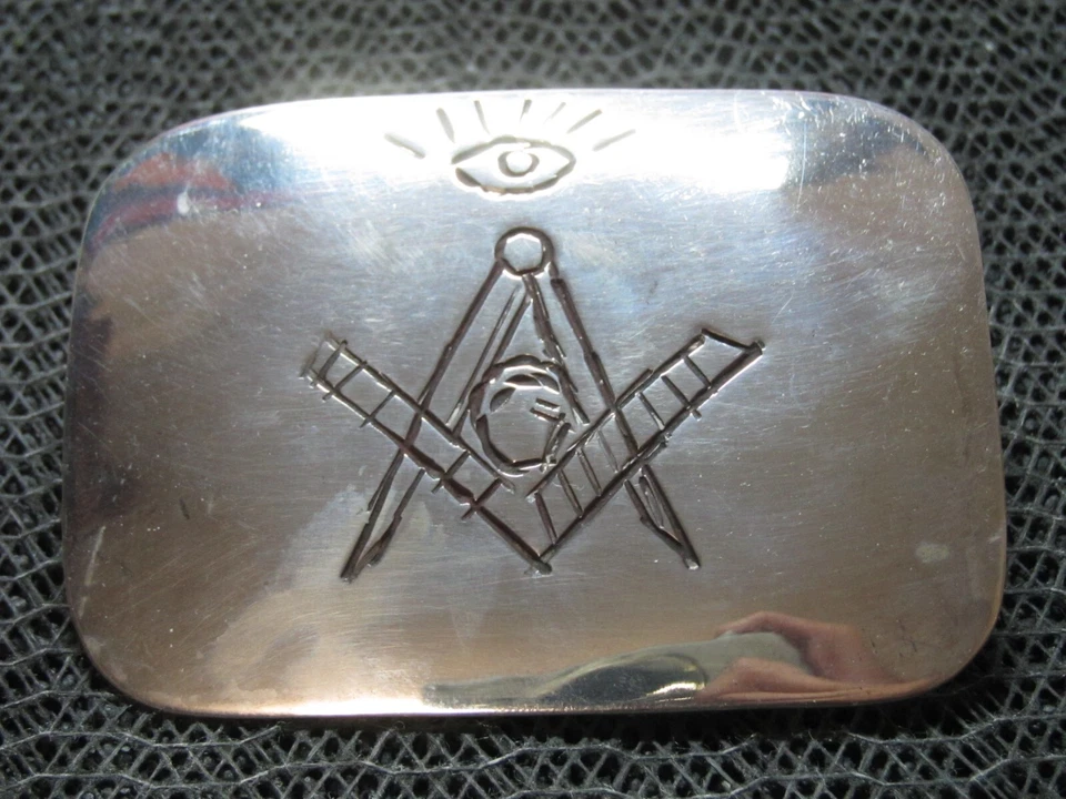 ¡Hebilla de cinturón masón plata esterlina todo lo que ve ojo! ¡VINTAGE! ¡HECHO A MANO! 47g! US Foto 1 de 4