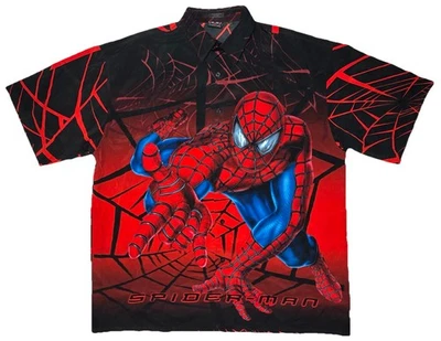 Vintage 2002 Spiderman Movie Promo Shirt Mens 2XL Y2K All Over Print Button Up - Image 1 of 4