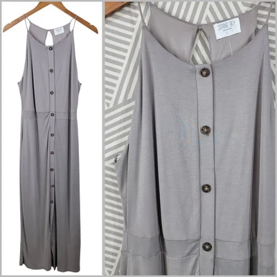 NEW Sienna Sky Tank Shirt Dress sz Large Midi Keyhole Grey Long Slit Sleeveless  - Image 1 of 4