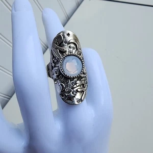 Anello vintage mistico pietra di soon stellato argento 925 gotico grosso ovale 10,2 grammi misura 8 - Foto 1 di 12