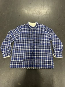L.L.Bean Women’s Fleece Lined Flannel Shirt Blue/White Size Large Shacket Plaid - Picture 1 of 5