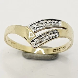 9ct Diamond Double Wishbone Band Yellow Gold Ring Size N 1/2 Full Hallmark - Picture 1 of 22