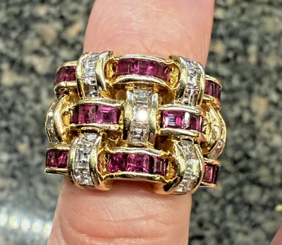 Jumbo 18k VS1 Diamond & Ruby Cocktail Ring 16.8g Size 5.5 - Image 1 of 4