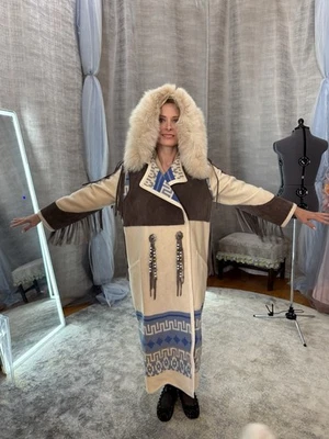 Abrigo Manta Pendleton Hecho a Medida Lana y Gamuza con Capucha Forrada de Piel Western M Foto 1 de 4