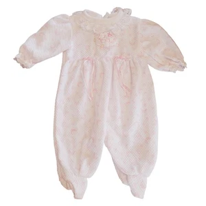 Pagliaccetto bambino Babygro bianco rosa stampa luna pizzo bordato carino 0/3 mesi vintage - Foto 1 di 7