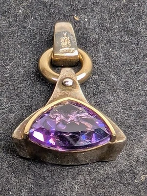 Vintage Sterling Silver Lorenzo 18k Gold Amethyst Pendant  9.0 Grams Total Foto 1 de 4