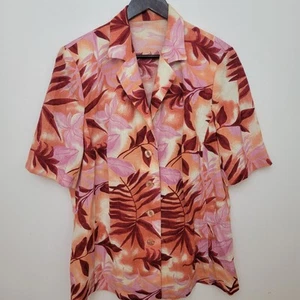 Vintage Womens Blouse Shirt Top Size 18 Pink Yellow Floral Smart Work Boho 80s - Picture 1 of 6