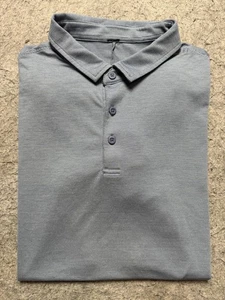 Lululemon Poloshirt Herren Large blau grau meliert Mikrostreifen Performance Golf - Bild 1 von 10