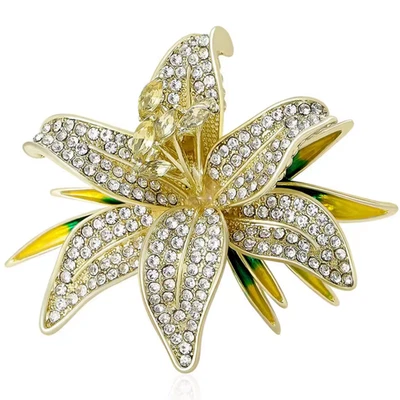 Broche prendedor vintage brillante con estrás flor de lirio - oro naturaleza joyería regalo Foto 1 de 4