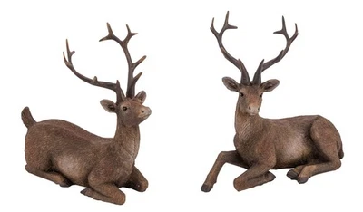 Hirsch Deko Figur Braun Rentier Liegend Weihnachten Herbst Advent 2 Stück - Bild 1 von 4