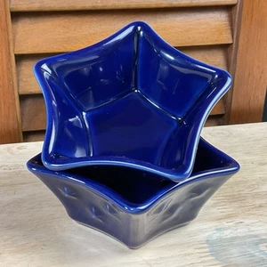 2 Longaberger Pottery Woven Traditions 5” Blue Star Shaped Ramekin Bowls Dishes - Picture 1 of 7