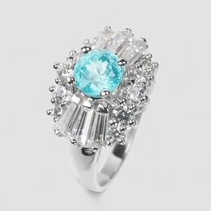 VIBRANT NEON BLUE PARAIBA TOURMALINE 925 STERLING SILVER WHITE GOLD PLATED RINGS - Picture 1 of 9