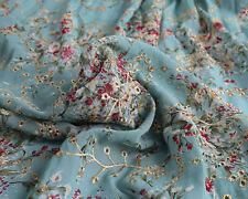 Eyelet Embroidery Chiffon Fabric Floral Printing 150cm Wide, Sold By The Yard