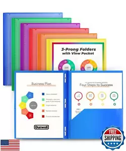 Dunwell 2-Pocket 3-Prong Folders with Clear Front View Pocket, 6 Vibrant Colo - Picture 1 of 5