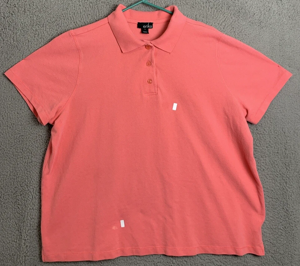 Erika Polo Shirt Womens Short Sleeve Button Collared Blouse Top Golf Pink 1X - Image 1 of 4