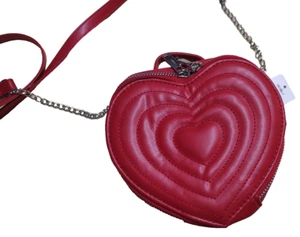 Claire's Quilted Heart Crossbody Bag Red Purse 6" - Picture 1 of 4