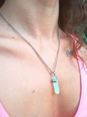 COLLANA PUNTA DI OPALE NATURALE E ARGENTO 925 CIONDOLO CRISTALLO DI OPALE BIANCO - Immagine 1 di 4