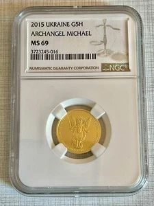 Ukraine 2015 Archangel Michael 1/4 oz 5 Hryven Gold Coin NGC MS69 Sku# 4849 - Picture 1 of 2