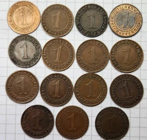 Repubblica di Weimar. Reichsmark 1924-38. Lotto monete 1 Phennig. Tutti diversi - Foto 1 di 4