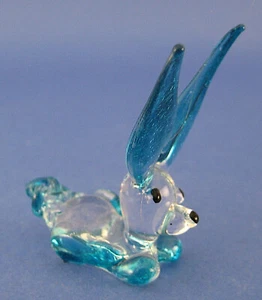 Bunny Rabbit Figurine Clear Glass Body Blue Paws Tail Big Ears - Picture 1 of 4