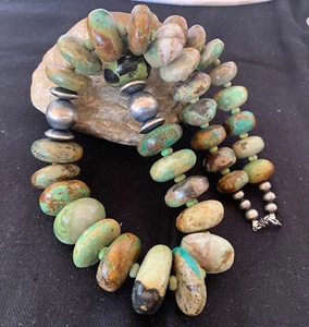 Grün Türkis abgestufte Navajo Perlen Sterlingsilber Halskette 00729 - Bild 1 von 12