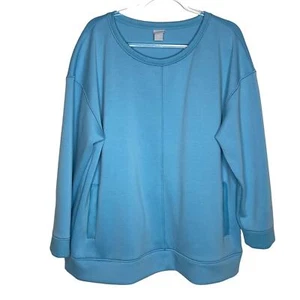 Chicos Zenergy Womens 3 Blue Contrast Stitch Tunic Top Pockets Chico's XL - Picture 1 of 8