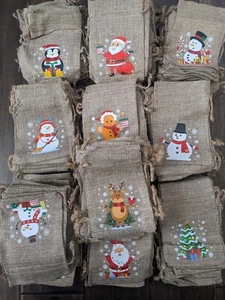 200 Christmas jute gift bag Burlap drawstring favours bag Pouch Santa Gingerbead - Picture 1 of 10