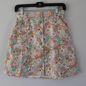 NWT Bonpoint Nupe Button Front Denim Floral Print A-Line Mini Skirt 12 - Picture 1 of 6