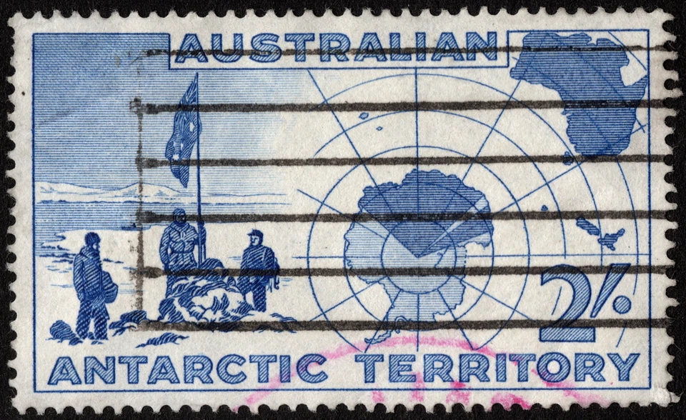 Australian Antarctic Territory Stamp Scott # L4 Used F-VF - 2sh Ultramarine Map - Image 1 of 1