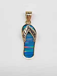COLORFUL 14k Gold Lab Created Opal Diamond-Cut Chankla FlipFlop Charm *NO CHAIN* - Picture 1 of 23