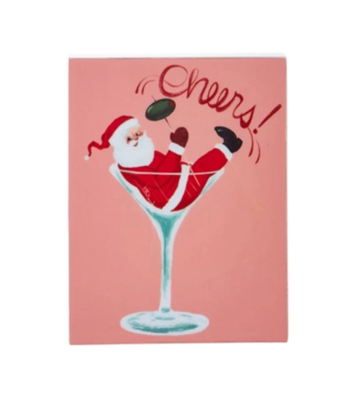 Bloque de Pared Rosa 7.75" RAZ Martini Santa "Saludos" Retro De Colección Decoración de Navidad Foto 1 de 1