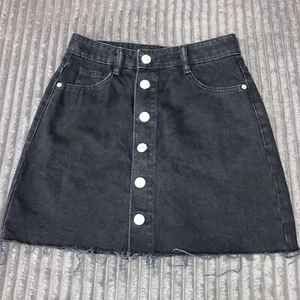 ZARA Size S Black Denim Cotton Mini Skirt With Button Up Front - Picture 1 of 6