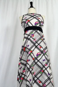 Vintage 60s Cherry Black & White Fruit Print Maxi Dress w/Keyhole Back - Picture 1 of 4