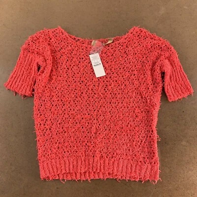 Suéter Pullover BKE Mujer Coral Manga Corta Dolman Cuello Barco Tejido Abierto M Nuevo Foto 1 de 4