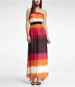 NWT EXPRESS Sz M Multi-Color Strapless Handkerchief Hem Maxi Dress $128 - Picture 1 of 8