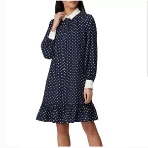 Tory Burch Cora Silk Dress ShirtDress Classic Dot $498 size 10 - Picture 1 of 16