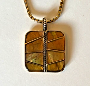Monet quadratischer Anhänger Halskette Abalone Mosaik goldfarben Box Kette 16-18" signiert - Bild 1 von 11