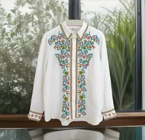 Stunning Boden Embroidered Linen Shirt White Multi Size 10R - New with Tag - Picture 1 of 17