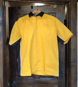 Speed Zone Race Gear Mens Yellow Pit Crew Short Sleeve Button Up shirt NASCAR 2X - Picture 1 of 7
