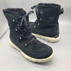 Sorel Explorer JOAN Women's Waterproof Snow Boots Black Suede Faux Fur Sz 7.5 - Picture 1 of 8